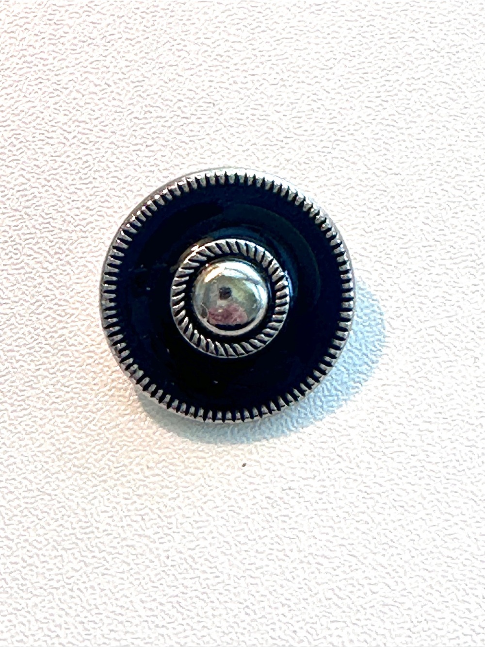 Round Black Enamel and Silver-Tone Decorative Vintage Buttons